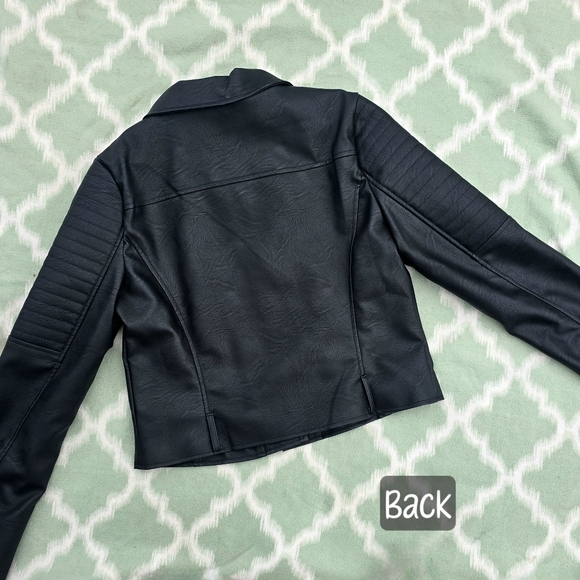 🟢NWOT Womens Black Lapel Collar Belted Zip Up Moto Leather Jacket Size L (8/10) - Picture 4 of 13
